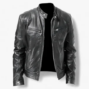 Leren Jas voor Mannen voor de Motor Heren - Slim Fit en Windbescherming - Zwart