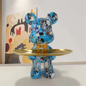 Graffiti Beer Beeld Blauw - Street Art Woonkamer Decoratie - Hars